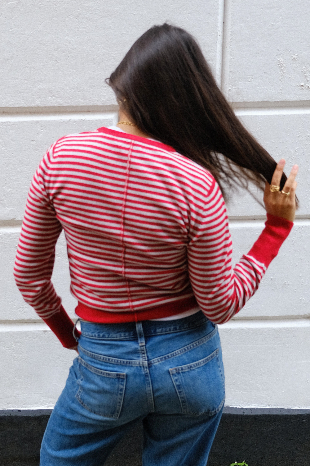 Red & Cloud Blue Striped Cashmere Jumper