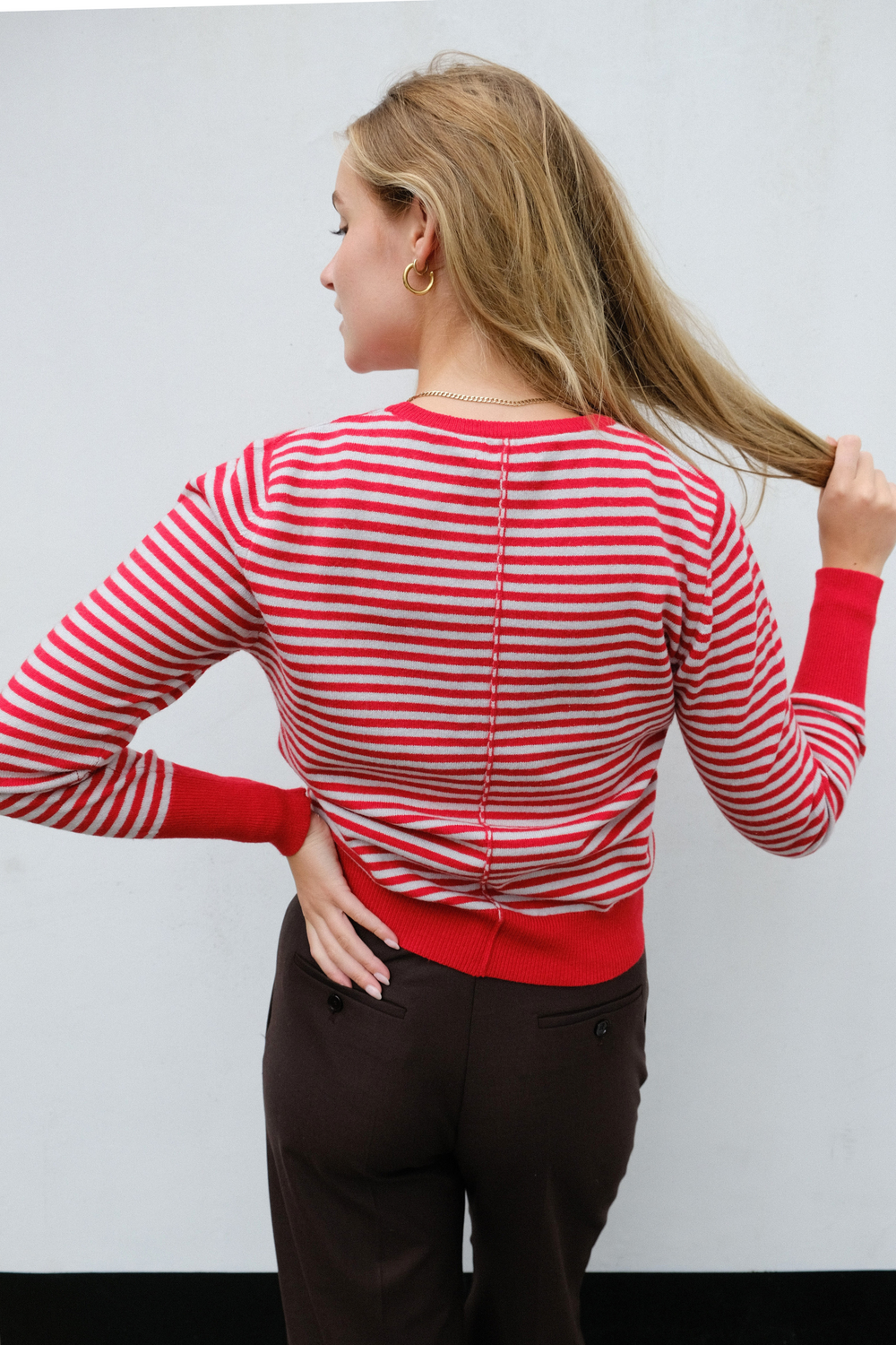 Red & Cloud Blue Striped Cashmere Jumper