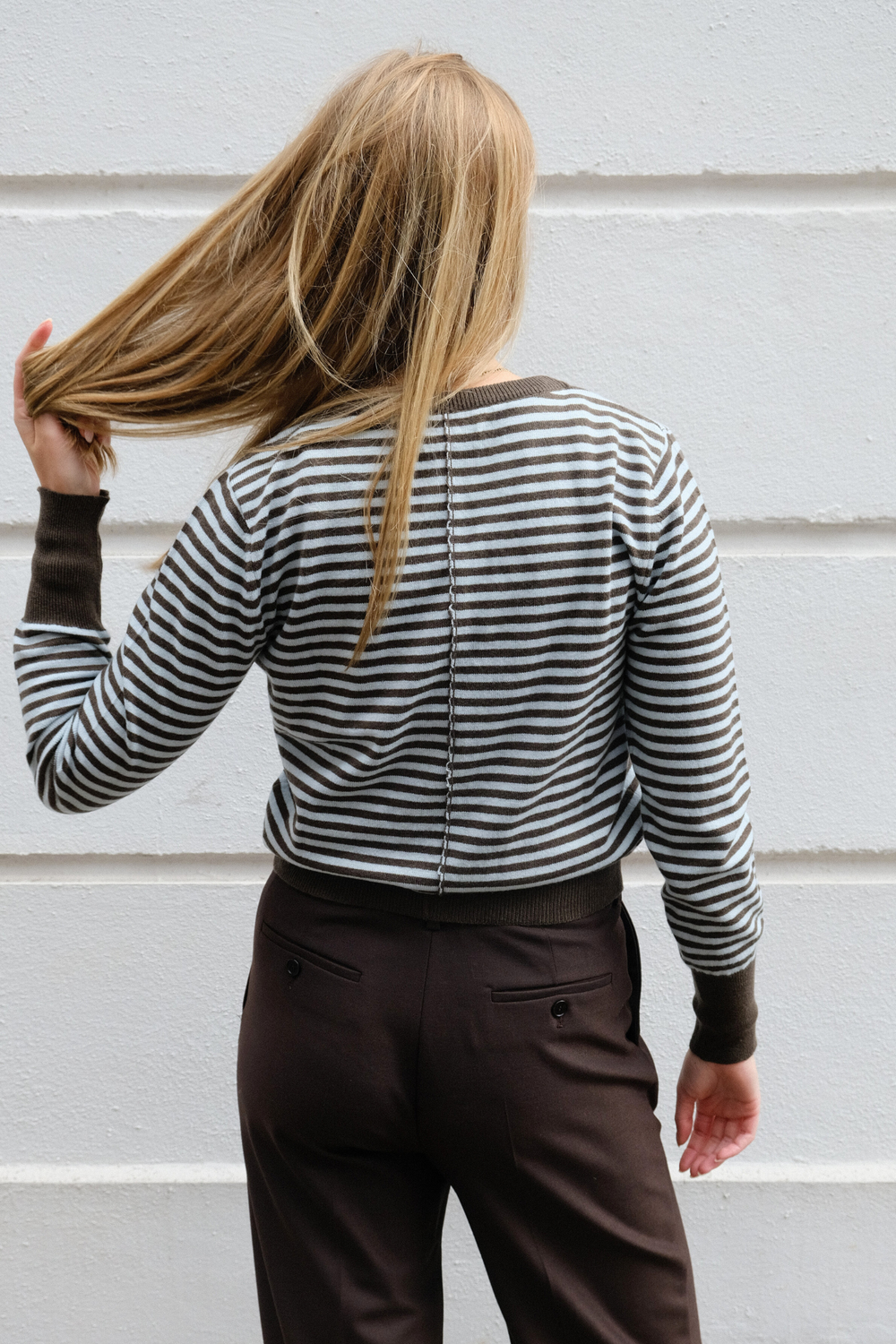 Khaki & Cloud Striped Cashmere Jumper