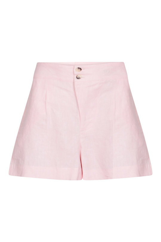 pure linen pink tailored shorts with white details