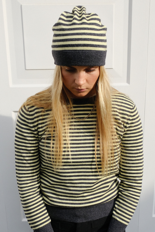 Charcoal & Lime Striped Beanie