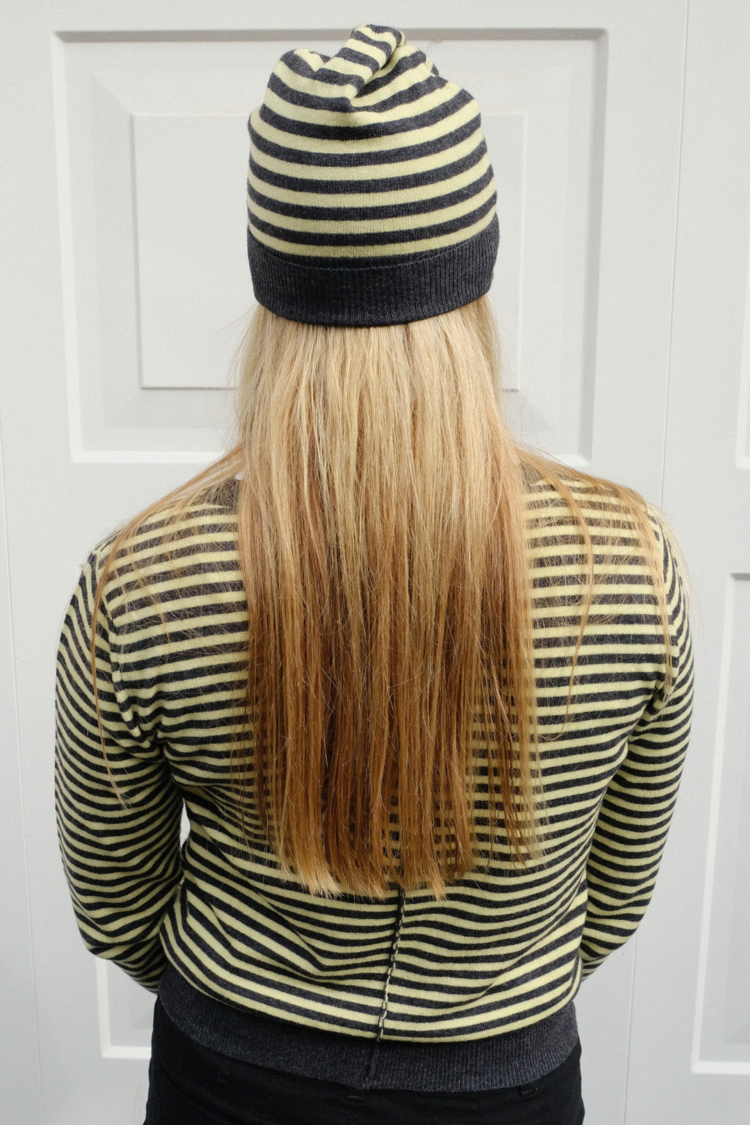 Charcoal & Lime Striped Beanie