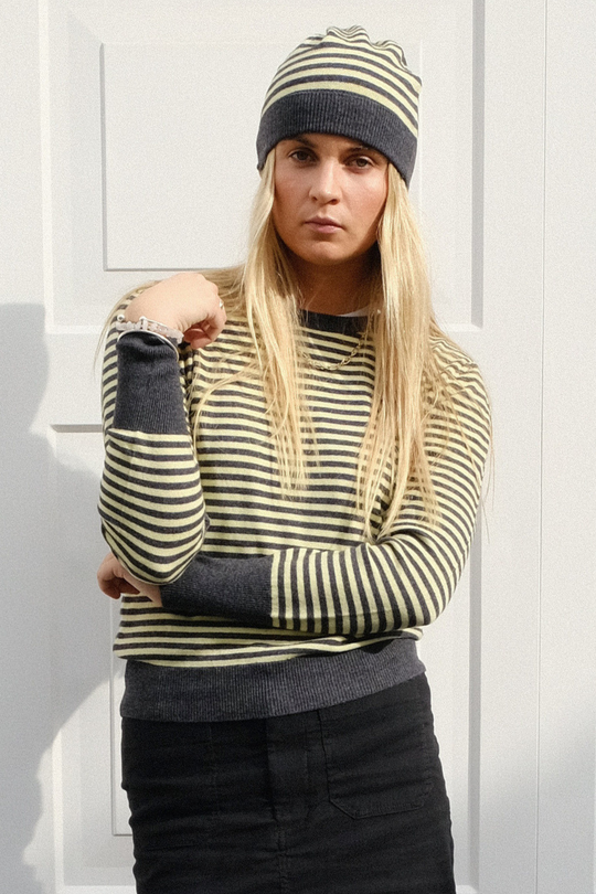 Charcoal & Lime Striped Beanie