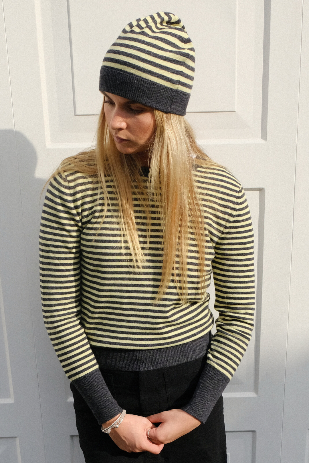 Charcoal & Lime Striped Beanie