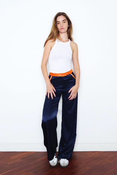 River Island Womens Blue Satin Wide Trousers Size 10 | eBay