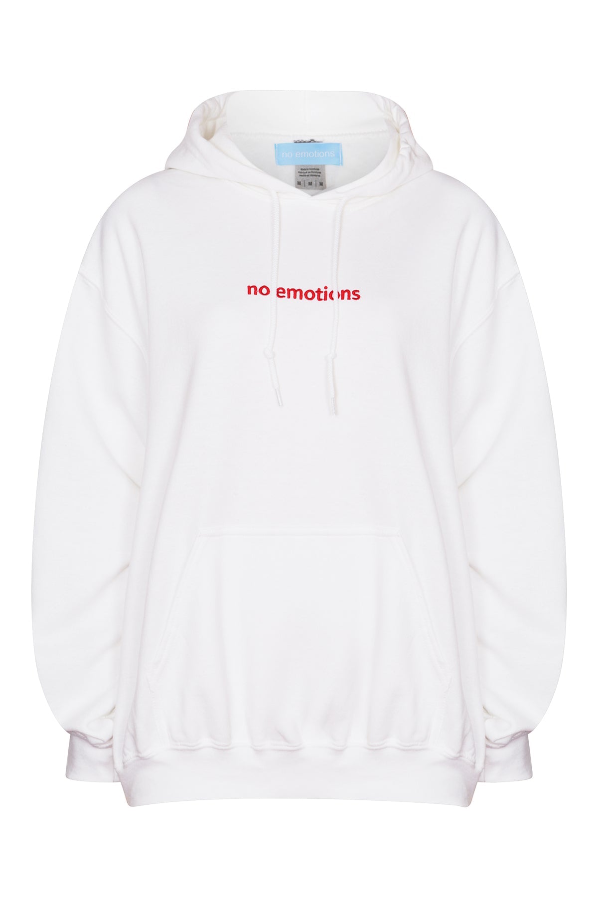 White hoodie with red stitching