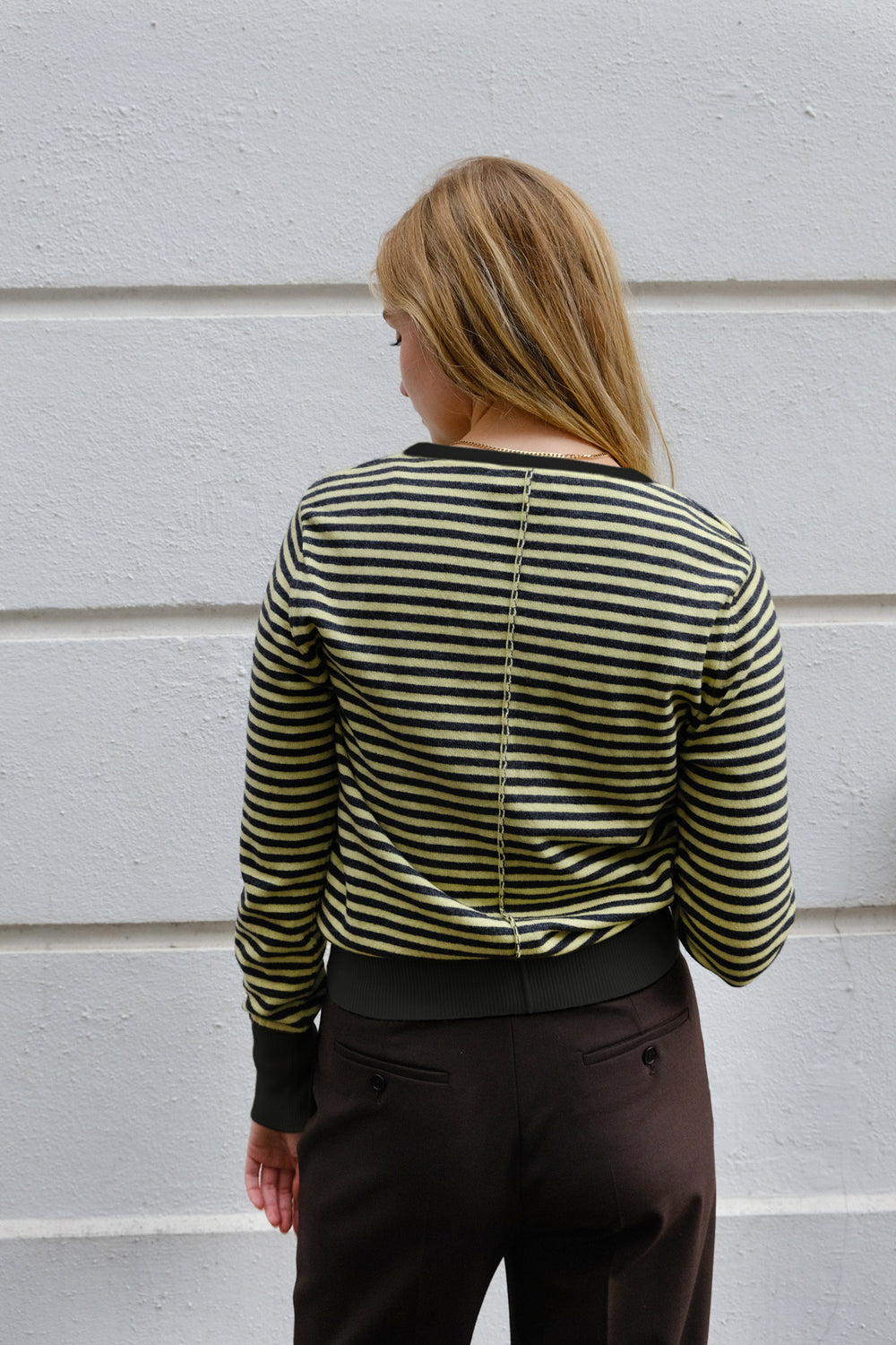 Charcoal & Lime Striped Cashmere Jumper