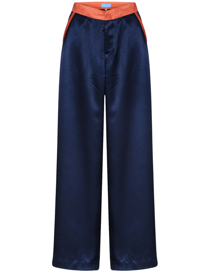 Navy Silk Trousers – No Emotions